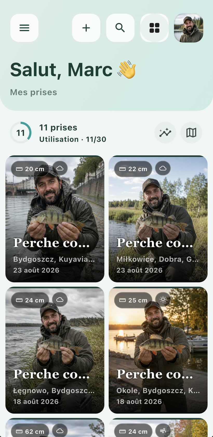 Écran Mes prises de l’application Le Carnet sur iPhone